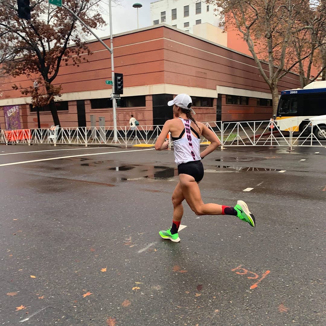 Alisn near the CIM finish in 2019